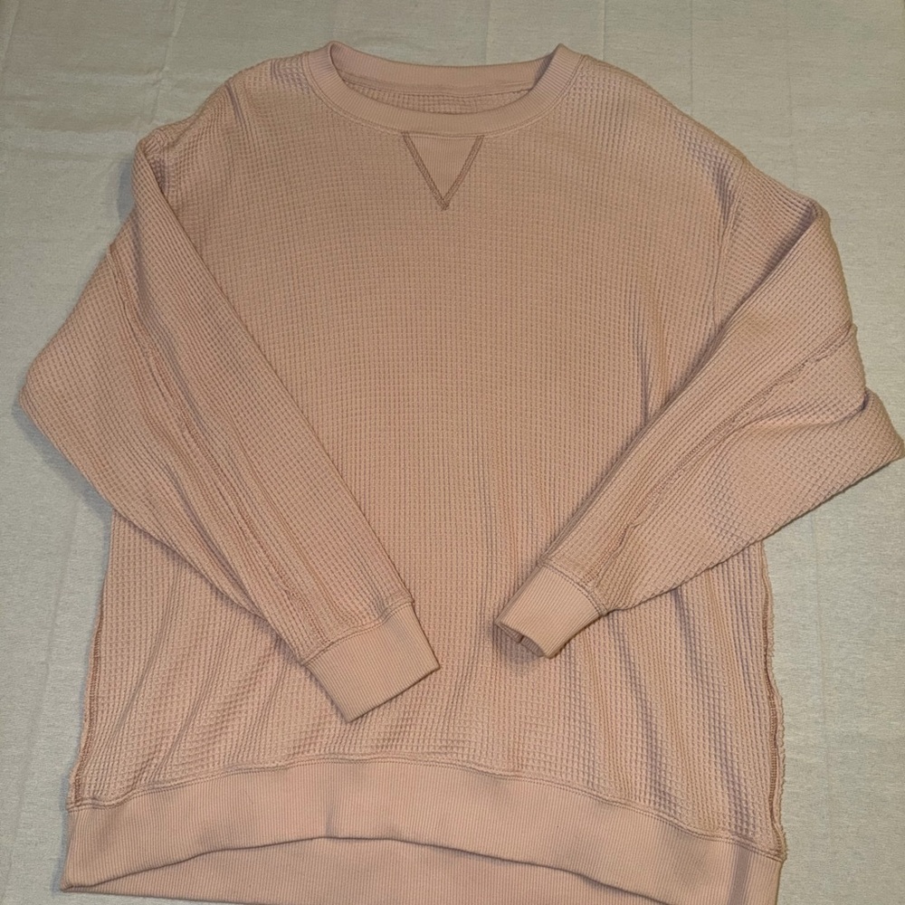 Aerie Waffle Knit Tunic Sweatshirt Light Pink Women’s L Cozy